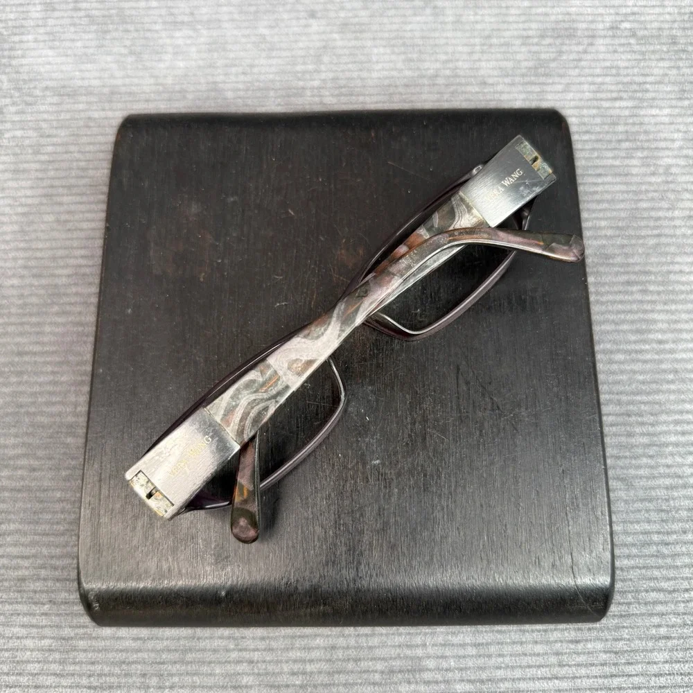 Vera Wang Purple Rectangular Eyeglasses Marbled Tortoise Temples Silver Hardware